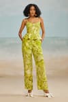 THE IASO_Green Twill Modal Printed Floral Scoop Neck Jag Corset Top _Online_at_Aza_Fashions