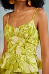 Shop_THE IASO_Green Twill Modal Printed Floral Scoop Neck Jag Corset Top _Online_at_Aza_Fashions