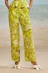 THE IASO_Green Twill Modal Printed Floral Jag Pant _Online_at_Aza_Fashions