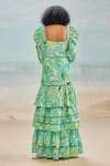 Shop_THE IASO_Green Slub Schiffli Printed Floral Square Mele Tiered Dress _at_Aza_Fashions