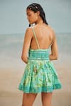 Shop_THE IASO_Green Slub Schiffli Printed Floral Sweetheart Mele Strappy Mini Dress _at_Aza_Fashions