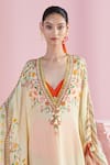 Buy_MANDIRA WIRK - Indian_Ivory Crepe Printed Floral Plunge V Neck Iznik Kaftan With Bralette _Online_at_Aza_Fashions