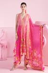 Buy_MANDIRA WIRK - Indian_Pink Chiffon Printed Blossom Cluster V Neck Farida Kurta Set _at_Aza_Fashions