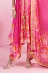 Mandira Wirk_Pink Chiffon Printed Blossom Cluster V Neck Farida Kurta Set _at_Aza_Fashions