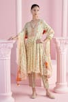 Buy_Mandira Wirk_Ivory Chanderi Printed Blossom Cluster V Neck Safiya Anarkali Set _at_Aza_Fashions