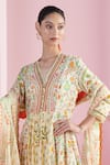 Buy_Mandira Wirk_Ivory Chanderi Printed Blossom Cluster V Neck Safiya Anarkali Set _Online_at_Aza_Fashions