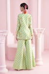 Shop_MANDIRA WIRK - Indian_Green Chanderi Printed Floral Jacket Open Farah Sharara Set _at_Aza_Fashions