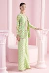 Buy_MANDIRA WIRK - Indian_Green Chanderi Printed Floral Jacket Open Farah Sharara Set _Online_at_Aza_Fashions