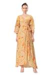 Buy_Mandira Wirk_Brown Crepe Printed Goemetric Floral V Neck Zaina Geometric Dress _at_Aza_Fashions