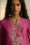 Shop_Charkhee_Pink Kurta And Dupatta Chanderi Embroidered Zari Notched Bodice Pant Set _Online_at_Aza_Fashions