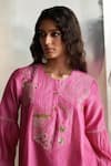 Shop_Charkhee_Pink Kurta And Dupatta Chanderi Embroidered Zari Egyptian Pattern Pant Set _at_Aza_Fashions