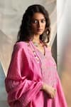 Shop_Charkhee_Pink Kurta And Dupatta Chanderi Embroidered Zari Egyptian Pattern Pant Set 