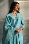 Buy_Charkhee_Blue Kurta And Dupatta Chanderi Embroidered Zari V-neck Placed Pant Set 