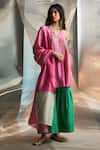 Buy_Charkhee_Pink Kurta And Dupatta Chanderi Embroidered Zari Halter Neck Sharara Set _at_Aza_Fashions