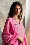 Buy_Charkhee_Pink Kurta And Dupatta Chanderi Embroidered Zari Halter Neck Sharara Set _Online_at_Aza_Fashions