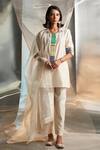 Buy_Charkhee_Ivory Chanderi Embroidered Zari Round Short Kurta Pant Set _at_Aza_Fashions