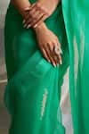 Shop_Charkhee_Green Blouse Chanderi Embroidered Zari V-neck Placed Saree With Contrast _Online_at_Aza_Fashions