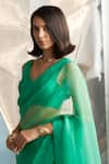 Buy_Charkhee_Green Blouse Chanderi Embroidered Zari V-neck Placement Saree With _Online_at_Aza_Fashions