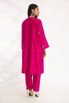 Shop_Chhaya Mehrotra_Magenta Bangalore Silk Embroidery Zardozi V Neck Devya Peacock Kurta And Pant Set _at_Aza_Fashions