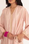 Buy_Chhaya Mehrotra_Pink Bangalore Silk Embroidery Zardozi V Satya Neckline Kurta And Salwar Set _Online_at_Aza_Fashions