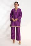 Buy_Chhaya Mehrotra_Purple Bangalore Silk Embroidery Zardozi Lekha Scallop Border Kurta And Pant Set _at_Aza_Fashions