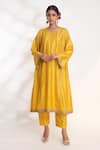 Buy_Chhaya Mehrotra_Yellow Bangalore Silk Embroidery Zardozi Kanak Panelled Kurta And Salwar Set _at_Aza_Fashions