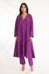 Buy_Chhaya Mehrotra_Purple Bangalore Silk Embroidery Zardozi V Neck Iya Geometric Kurta And Pant Set _at_Aza_Fashions