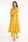 Buy_Chhaya Mehrotra_Yellow Bangalore Silk Embroidery Zardozi V Neck Iya Kurta And Pant Set _at_Aza_Fashions