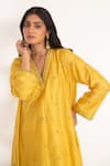 Shop_Chhaya Mehrotra_Yellow Bangalore Silk Embroidery Zardozi V Neck Iya Kurta And Pant Set _Online_at_Aza_Fashions