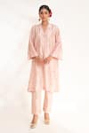 Buy_Chhaya Mehrotra_Pink Bangalore Silk Embroidery Zardozi V Neck Ojal Floral Kurta And Pant Set _at_Aza_Fashions