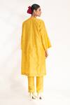 Shop_Chhaya Mehrotra_Yellow Bangalore Silk Hand Embroidered Floral V Neck Ojal Kurta With Pant _at_Aza_Fashions