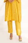 Chhaya Mehrotra_Yellow Bangalore Silk Hand Embroidered Floral V Neck Ojal Kurta With Pant _Online_at_Aza_Fashions