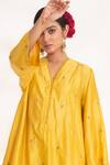 Chhaya Mehrotra_Yellow Bangalore Silk Hand Embroidered Floral V Neck Ojal Kurta With Pant _at_Aza_Fashions