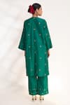 Shop_Chhaya Mehrotra_Green Bangalore Silk Hand Embroidered Floral V Ojal Straight Kurta With Pant _at_Aza_Fashions