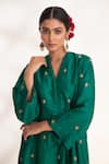 Shop_Chhaya Mehrotra_Green Bangalore Silk Hand Embroidered Floral V Ojal Straight Kurta With Pant _Online_at_Aza_Fashions