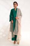 Chhaya Mehrotra_Green Bangalore Silk Hand Embroidered Floral V Ojal Straight Kurta With Pant _at_Aza_Fashions