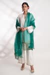 Buy_Chhaya Mehrotra_Green Silk Organza Hand Embroidered Floral Savi Dupatta _at_Aza_Fashions