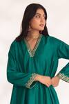 Chhaya Mehrotra_Green Bangalore Silk Hand Embroidered Zardozi Dhriti Kurta With Pant _Online_at_Aza_Fashions