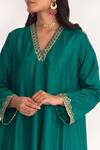 Shop_Chhaya Mehrotra_Green Bangalore Silk Hand Embroidered Zardozi Dhriti Kurta With Pant _Online_at_Aza_Fashions