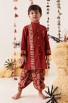 Buy_CUTE COUTURE_Maroon Kurta Cotton Flex Printed Floral Mirror Embroidered And Dhoti Pant Set _at_Aza_Fashions