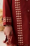 Shop_CUTE COUTURE_Maroon Kurta Cotton Flex Printed Floral Mirror Embroidered And Dhoti Pant Set _Online_at_Aza_Fashions