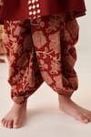 Buy_CUTE COUTURE_Maroon Kurta Cotton Flex Printed Floral Mirror Embroidered And Dhoti Pant Set 