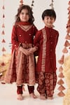 CUTE COUTURE_Maroon Kurta Cotton Flex Printed Floral Mirror Embroidered And Dhoti Pant Set _Online