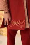 CUTE COUTURE_Maroon Kurta Cotton Embroidered Thread Bundi Set _at_Aza_Fashions