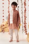 Buy_CUTE COUTURE_Beige Kurta Cotton Embroidered Thread Floral Bundi Set _at_Aza_Fashions