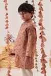 Shop_CUTE COUTURE_Beige Kurta Cotton Embroidered Thread Floral Bundi Set _Online_at_Aza_Fashions