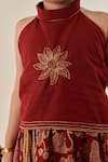 CUTE COUTURE_Maroon Lehenga Cotton Embroidered Thread Top And Set _at_Aza_Fashions