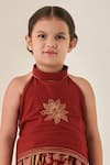 Buy_CUTE COUTURE_Maroon Lehenga Cotton Embroidered Thread Top And Set 