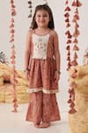 Buy_CUTE COUTURE_Beige Anarkali Flex And Embroidered Thread Yoke & Sharara Set _at_Aza_Fashions