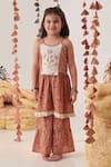 CUTE COUTURE_Beige Anarkali Flex And Embroidered Thread Yoke & Sharara Set _Online_at_Aza_Fashions